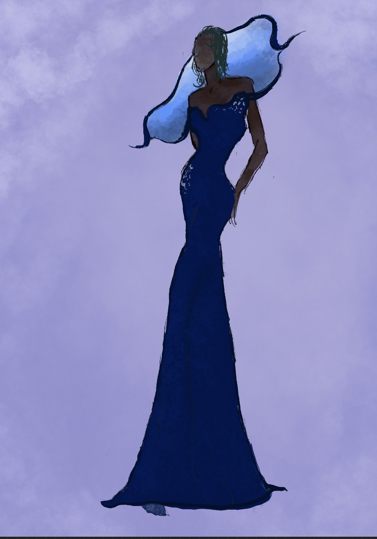 Painterly rendering of a blue mermaid gown